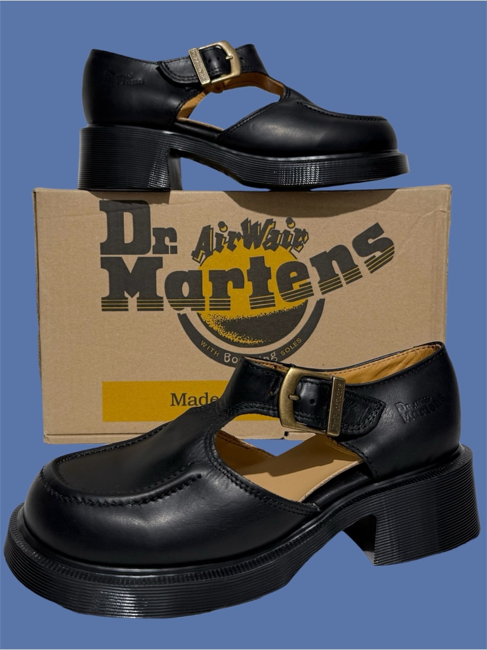 Vintage Dr. Martens England Black Leather Babydoll Jazz Heel Mary Janes UK 5